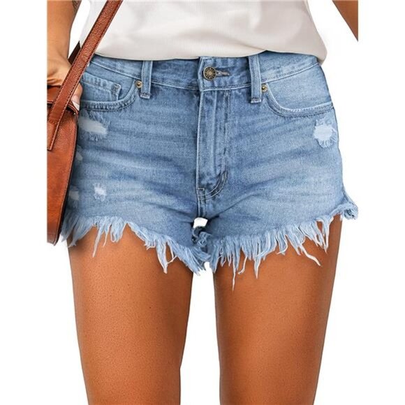 Women's Casual Denim Short Frayed Raw Hem Ripped Jeans Short